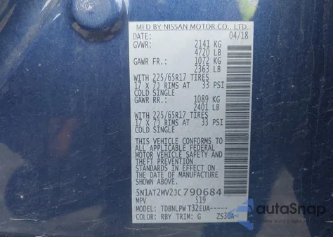2018 Nissan Rogue S from USA, damaged, VIN 5N1AT2MV2JC790684